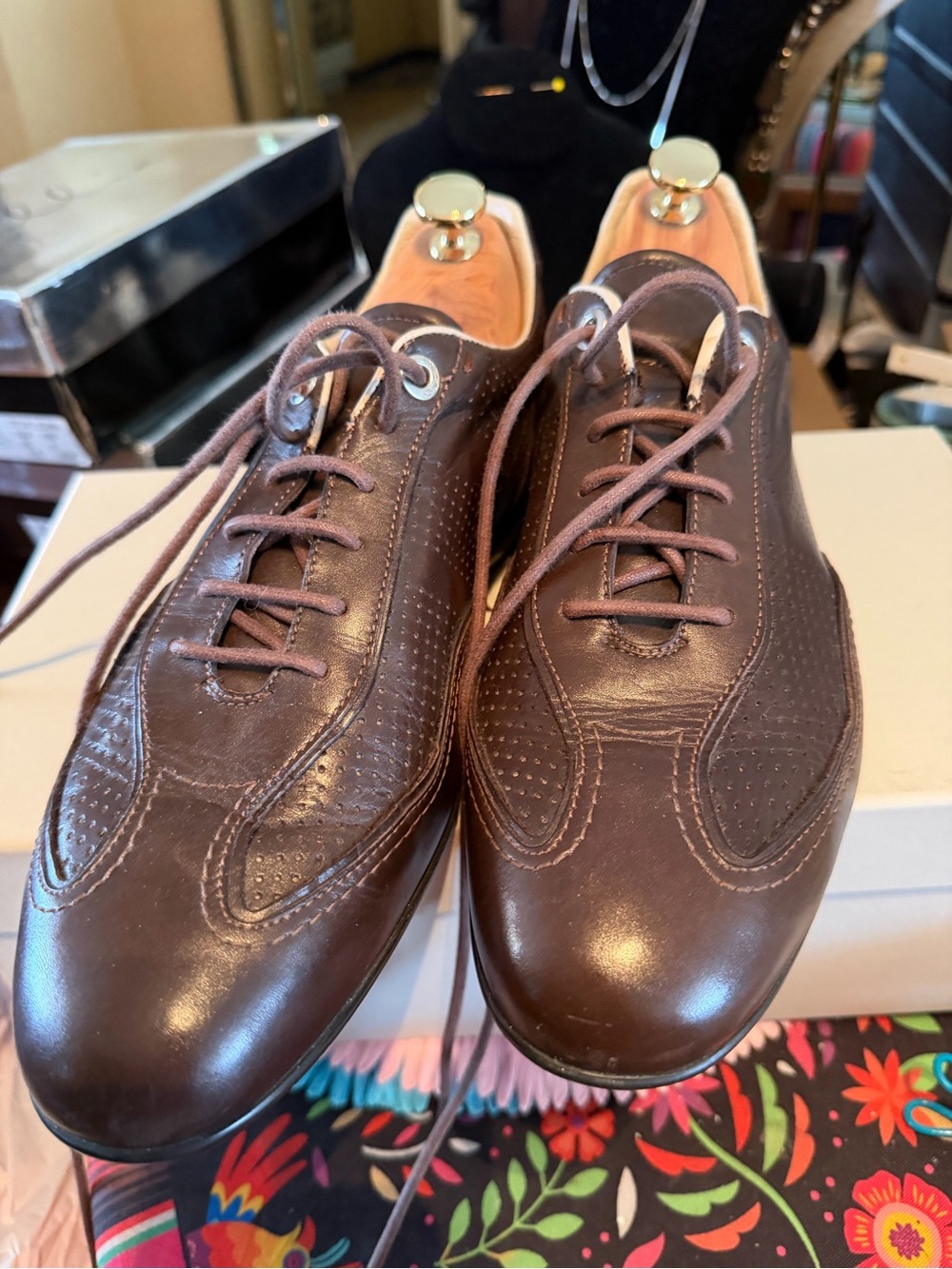 Santoni Dark Brown Leather Sneakers